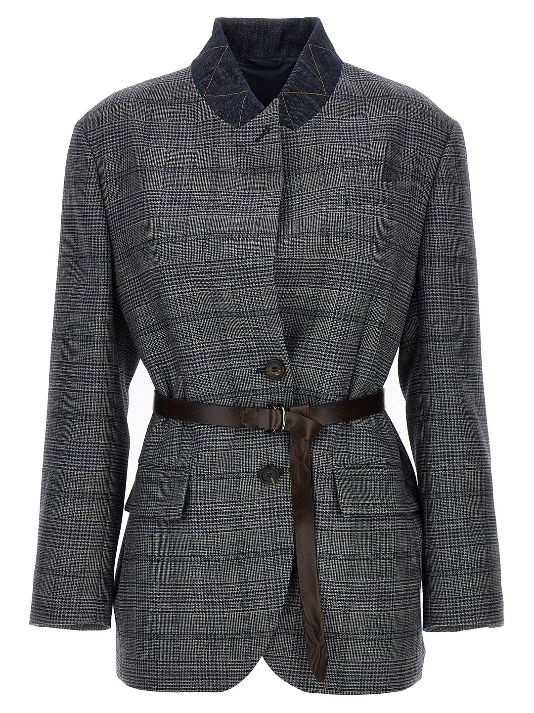 Brunello Cucinelli Monile Houndstooth Blazer BlazerS - Gray | 7bd5322fda242beccf3ad78d73a02a8e54b34411