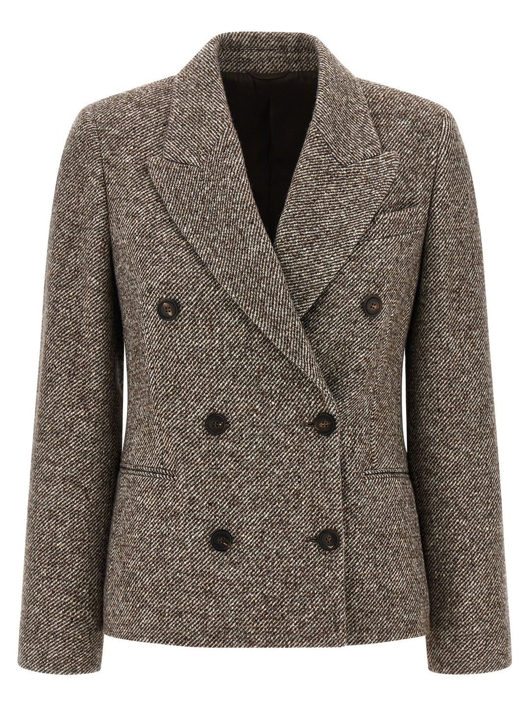 Brunello Cucinelli Double-Breasted Silk Blend Blazer BlazerS - Brown | 4a1526de8ca00acbca69e2de7ef0cbb1b31c2406