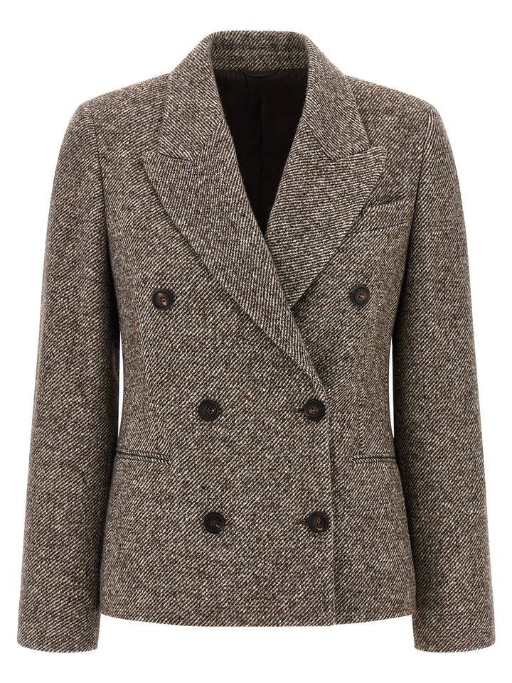 Brunello Cucinelli Double-Breasted Silk Blend Blazer BlazerS - Brown | 4a1526de8ca00acbca69e2de7ef0cbb1b31c2406