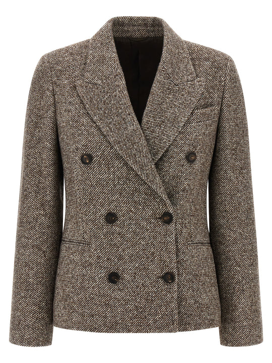 Double-Breasted Silk Blend Blazer Blazers Brown