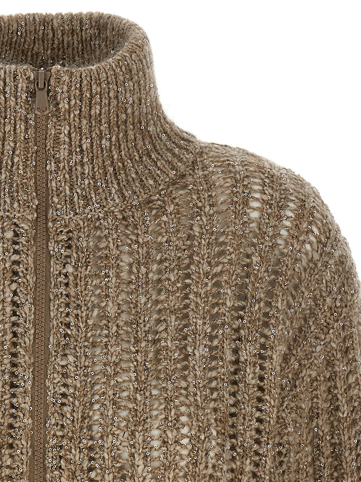 Brunello Cucinelli Rustic Dazzling Net Sweaters and Cardigans - Beige | df577676d57a442b40c67d2066b1883567e4e3ba