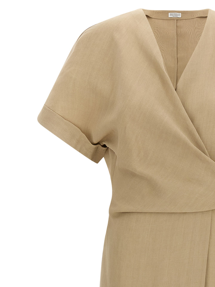 Brunello Cucinelli Wrap Dress Dresses - Beige | 1c3b14ddeb028f49c739d8ca83146e63b2a57ada