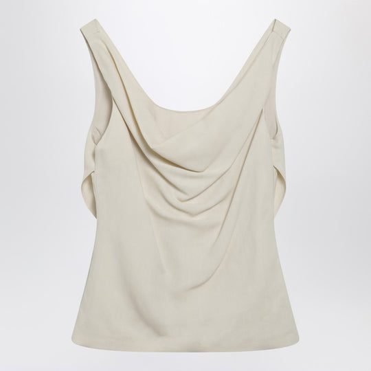 Cream-Colored Top In Fluid Viscose And Linen Twill