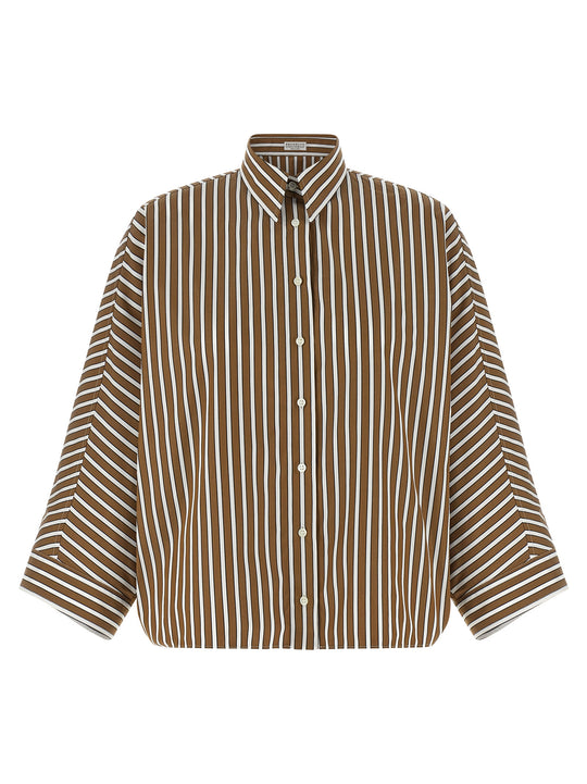 Monile Striped Shirt Shirt And Blouse Brown