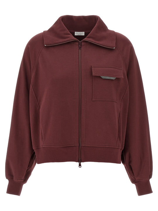 Shiny Flap Detail Sweatshirt Bordeaux