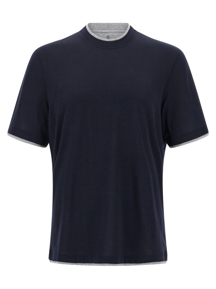 Brunello Cucinelli Double Layer T-shirt - Blue | 2324463c2ee68594e4ebb9c1e59edcefc67f8a6a