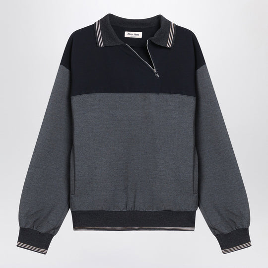 Sweatshirt With Zip Anthracite/Blue