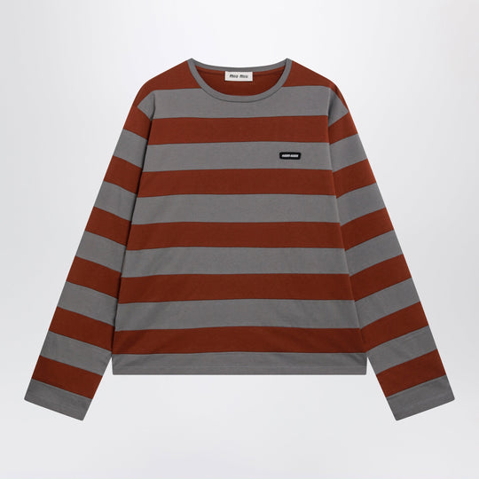 Striped Cotton Jersey T-Shirt In Iron/Tobacco