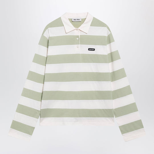Petal/Agave Striped Jersey Polo Shirt