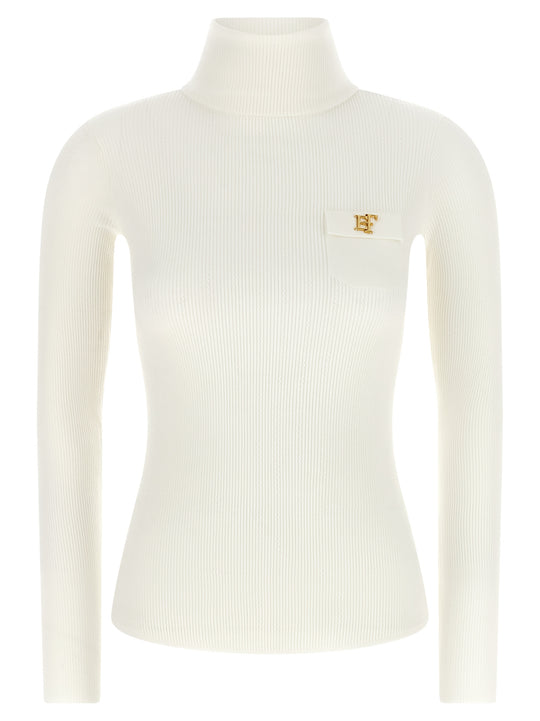 Turtleneck Embroidery À Jour Sweaters And Cardigans White