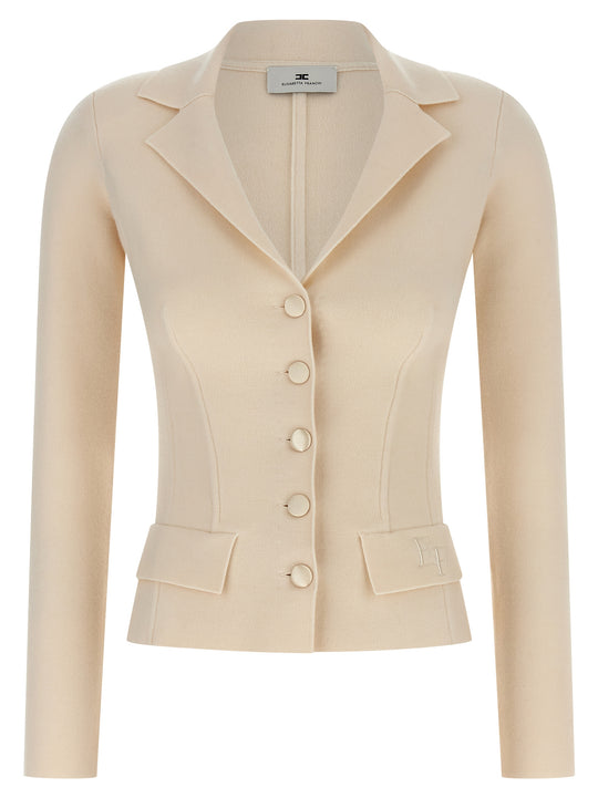 Fabric-Stitch Wool Blazer Blazers White