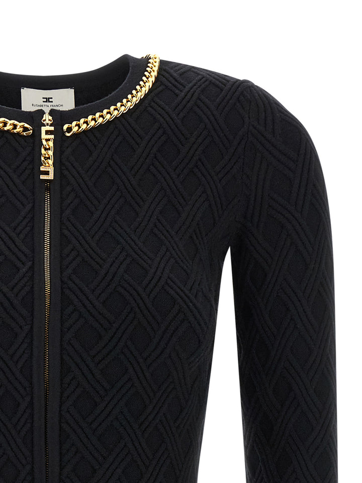 Elisabetta Franchi Jewel Zip Puller Cardigan Sweaters and Cardigans - Black | ed52a62ee6c04beebe8361261816485457fdad07