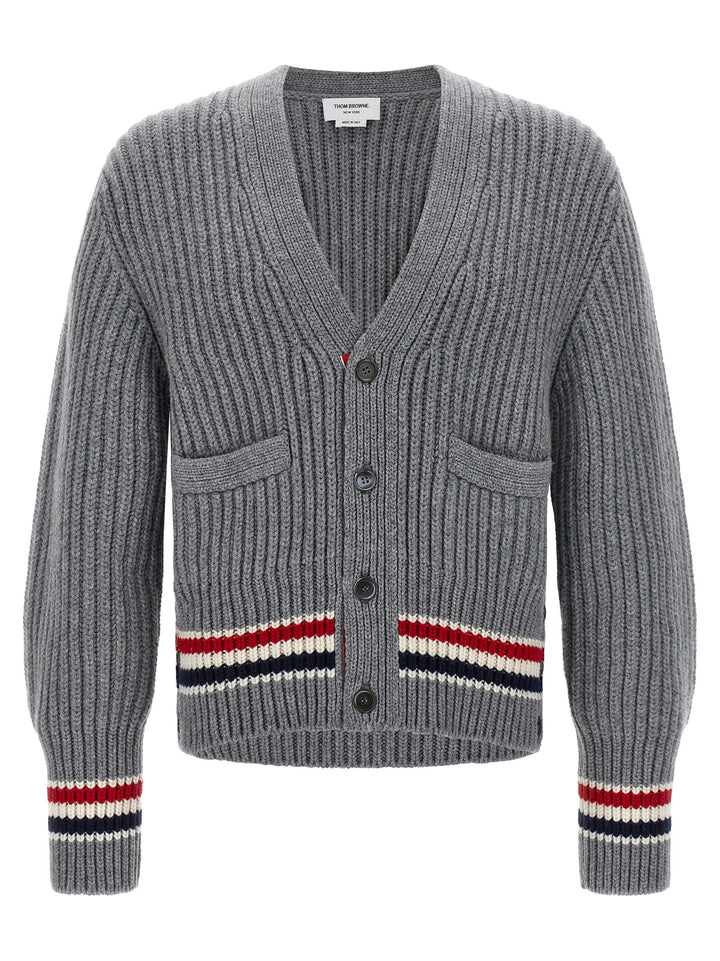 Thom Browne Rwb Tape Cardigan Sweaters and Cardigans - Gray | 5f6d0ec8a74902e9fc6389dfa0386320fb6c1c40