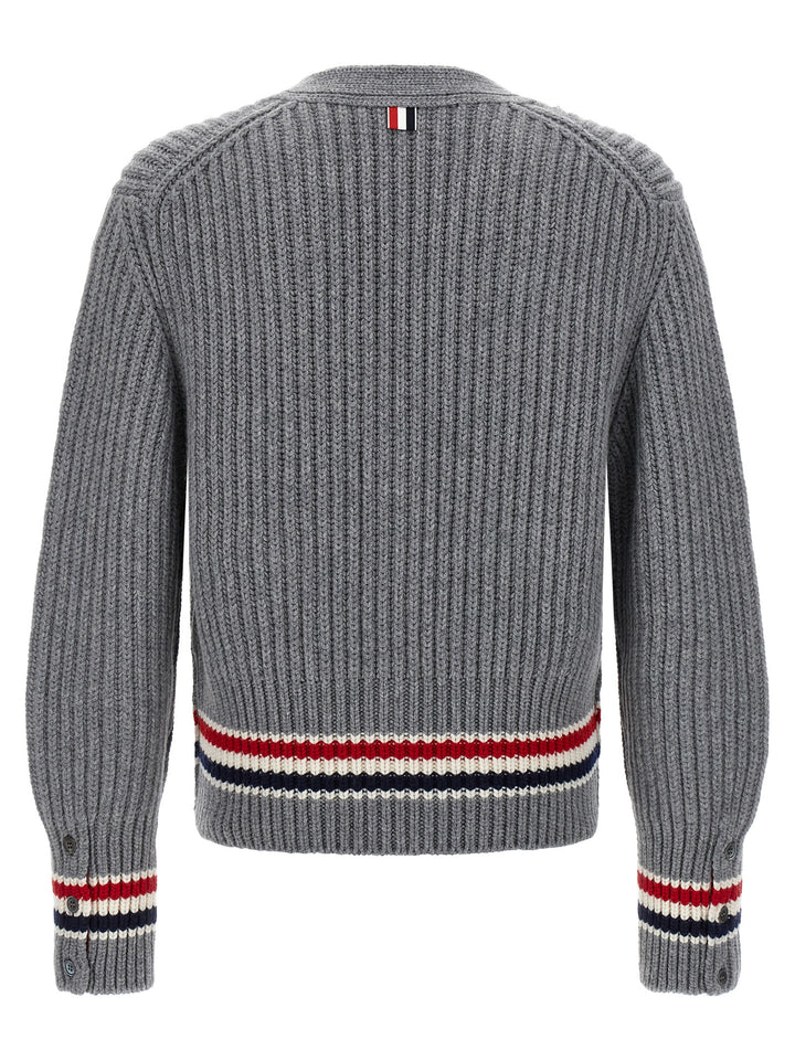 Thom Browne Rwb Tape Cardigan Sweaters and Cardigans - Gray | 54894aac09c2de2f2e6ce6e21a0648d47e39c194