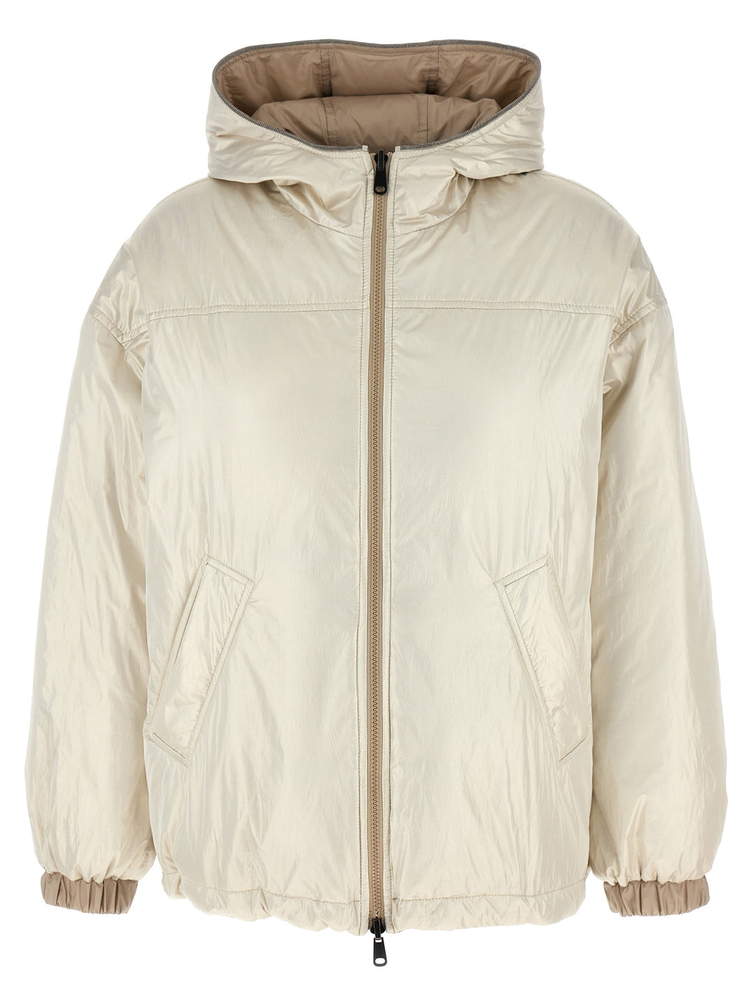 Brunello Cucinelli Laminated Reversible Down Jacket Puffer Jackets - Beige | 131cdc0da1031bbf0b905b0f10fc9adfe072b2bc