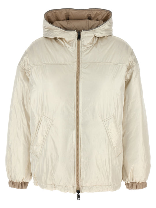 Laminated Reversible Down Jacket Puffer Jackets Beige