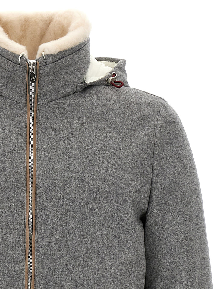 Brunello Cucinelli Sherling Neck Bomber Jacket Puffer Jackets - Gray | 244a5231a398bdca640b4eb063bf129aeeb85f5e