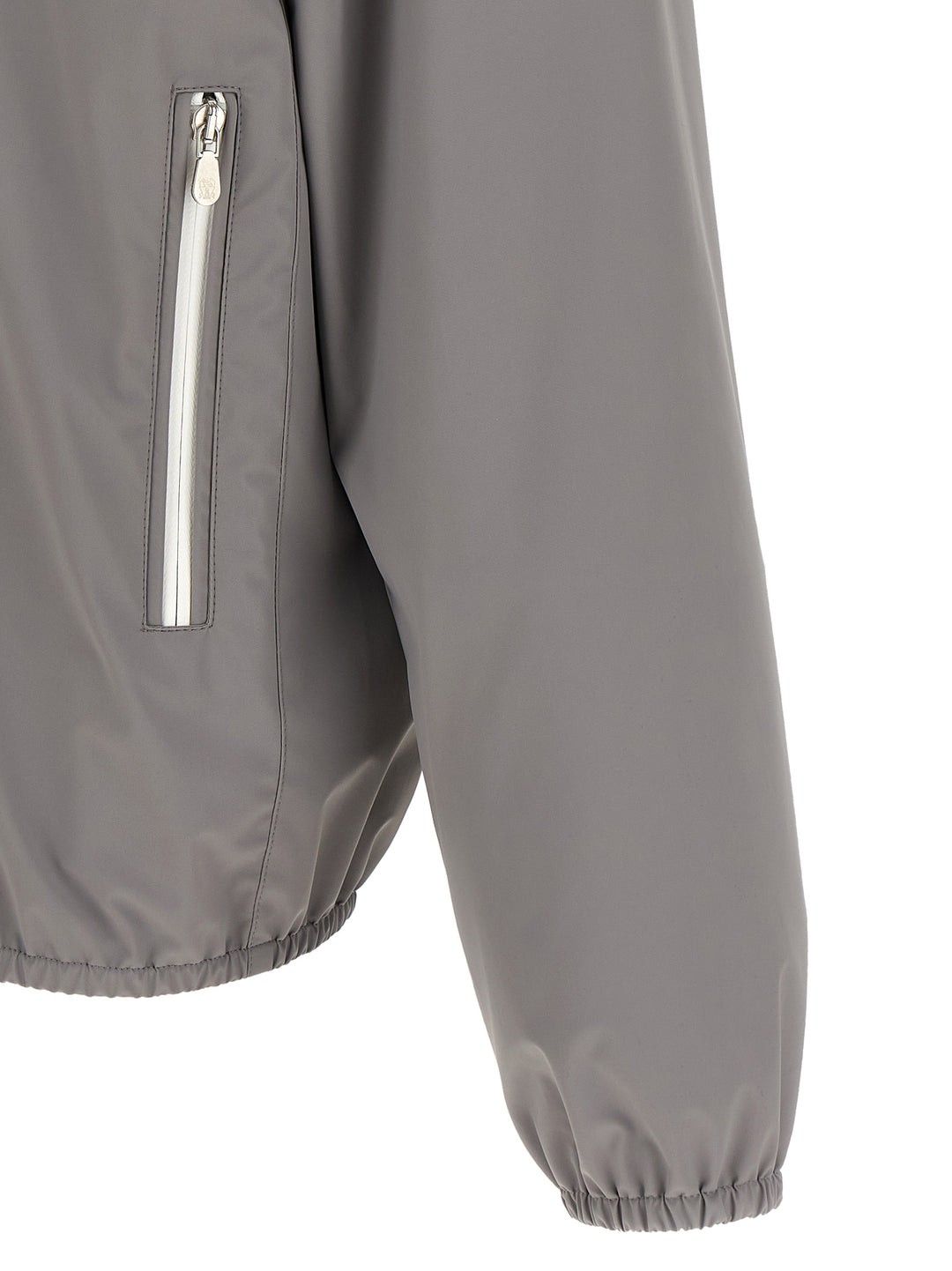 Brunello Cucinelli Logo Embroidery Windbreaker Puffer Jackets - Gray | c389371dc4aa5f9c1876a3ba5c80467af19133d4