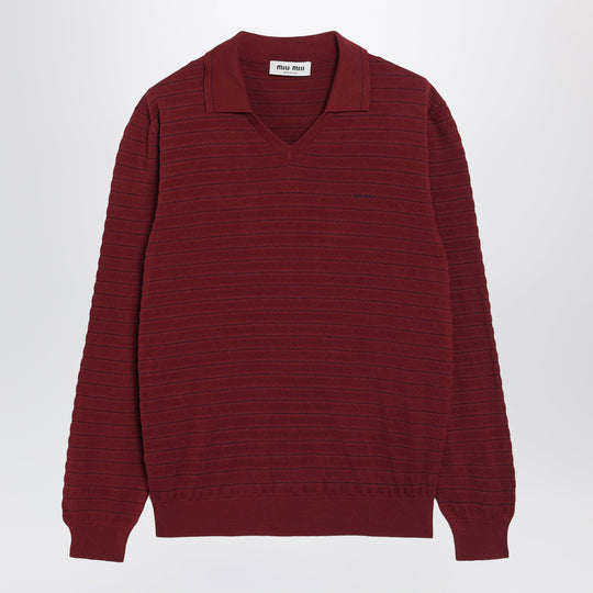 Striped Cotton Piqué Polo Sweater In Burgundy
