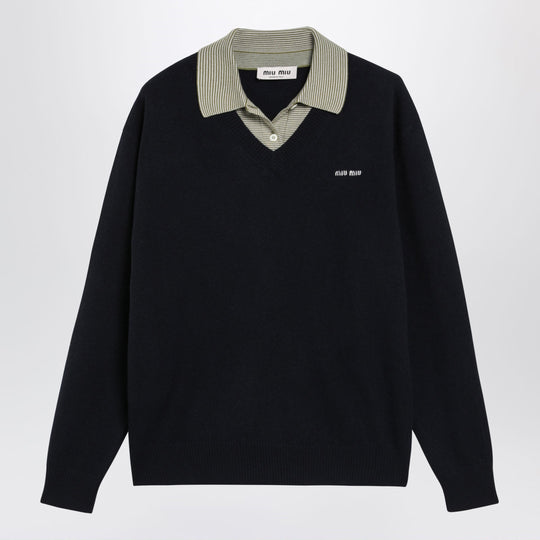Blue Wool And Cashmere Sweater With Collar