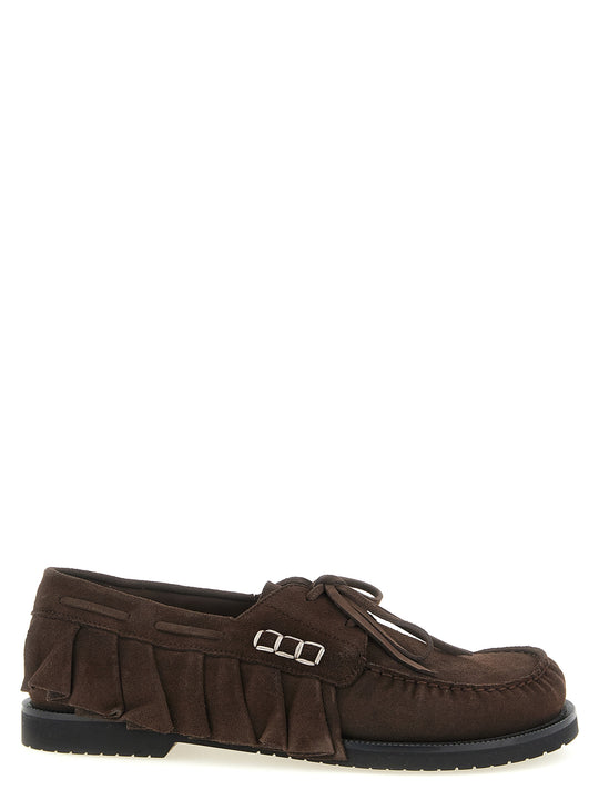 Suede Volant Boat Shoe Loafers Brown