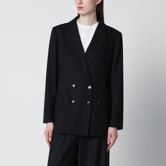 Black Double-Breasted Silk Jacket