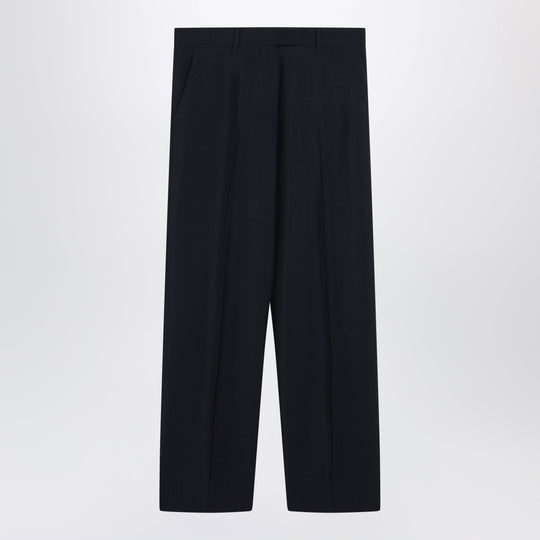 Navy Blue Wool-Blend Trousers
