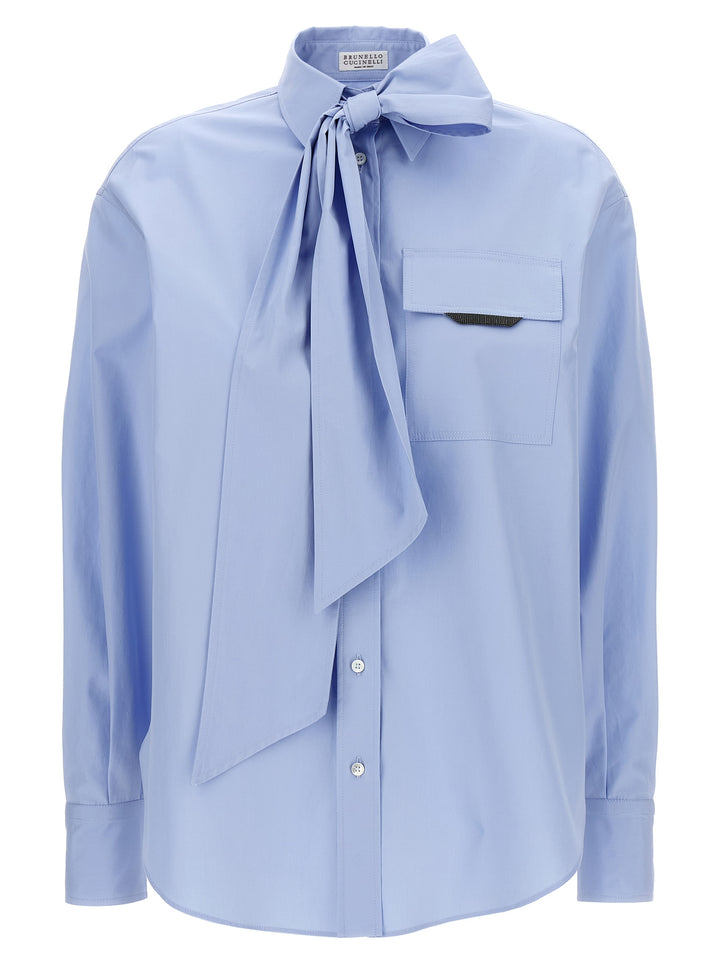 Brunello Cucinelli Shiny Flap Detail Shirt and Blouse - Light Blue | 33254f4af089b7ad37a8c31e2dd2b954e021fa1f