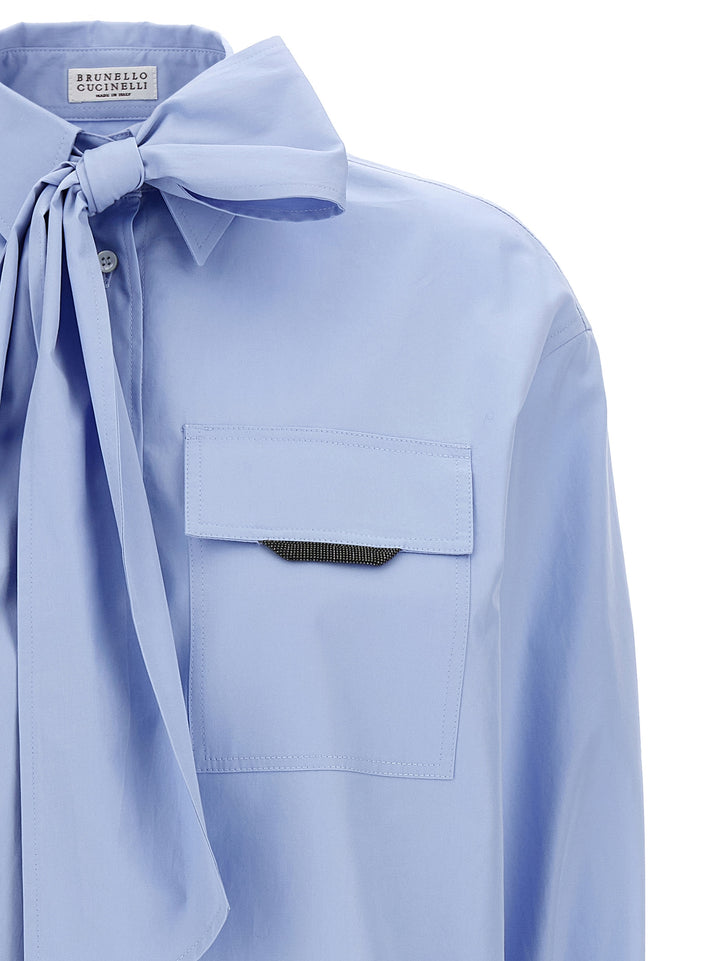 Brunello Cucinelli Shiny Flap Detail Shirt and Blouse - Light Blue | 00cfbf261fcd60d337d88c7abda6b119e5a0b0da