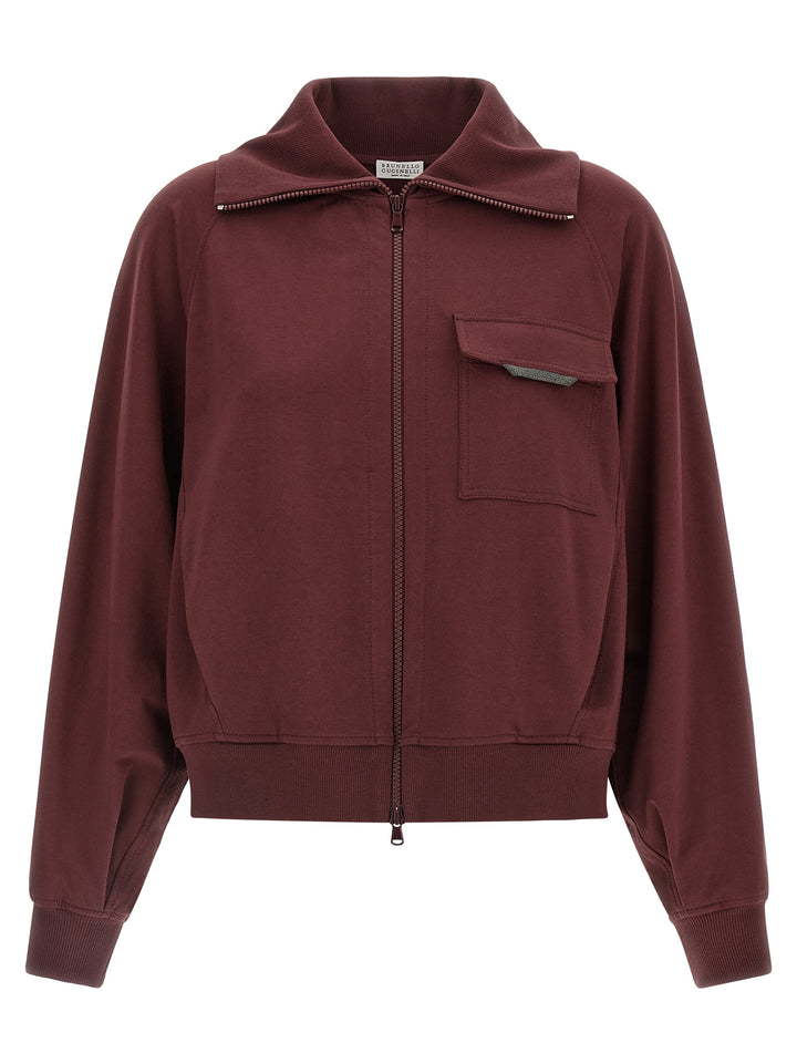 Brunello Cucinelli Shiny Flap Detail Sweatshirt - Bordeaux | d6abb853d618e2bb9de8c8f92364e730d202cfb9