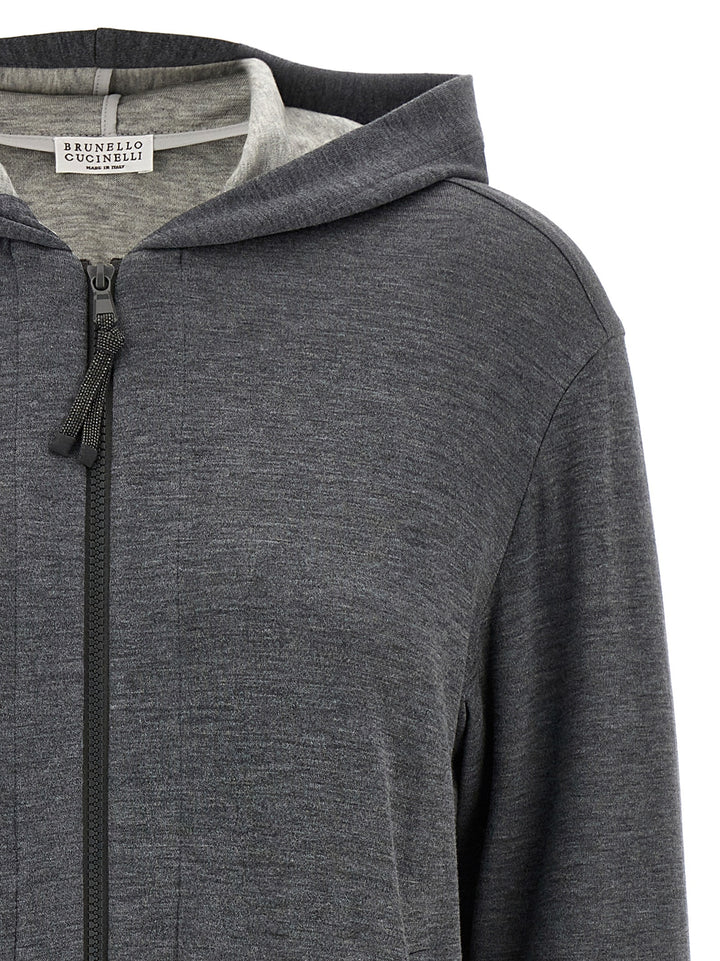 Brunello Cucinelli Precious Zipper Pull Sweatshirt - Gray | 3bb07a27d3a76c26bc16f7bd39d7cc943c23d580