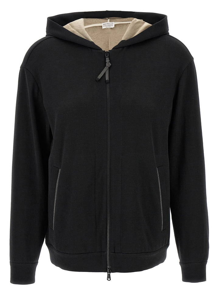 Brunello Cucinelli Precious Zipper Pull Sweatshirt - Black | 9a446e3ddca1b6dfcce12f8c910b18d73427b40a