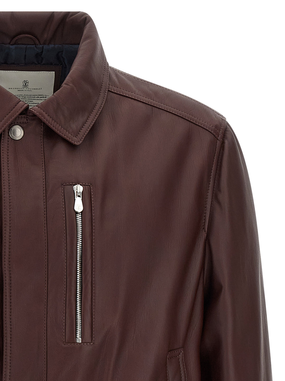 Brunello Cucinelli Biker Nappa Texture Puffer Jackets - Bordeaux | 40e988139d126ca83a602e074e5d411f120ce1e8