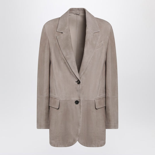 Light Brown Suede Single-Breasted Blazer
