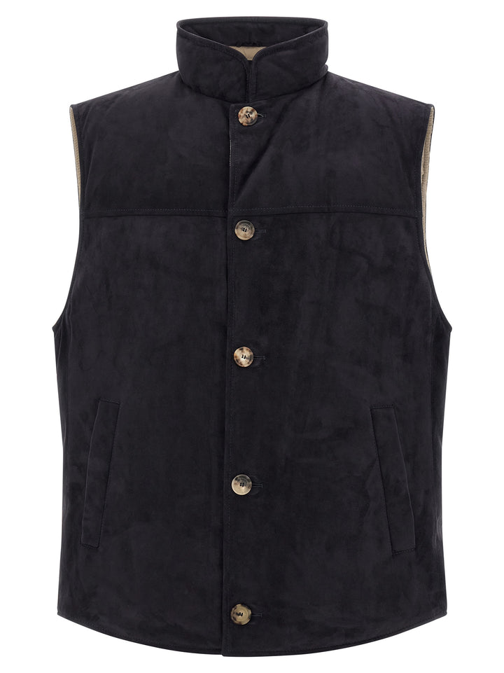 Brunello Cucinelli Suede Vest Gilet - Blue | ca293e5dce45be8ec05ea18a08da9559f286781f