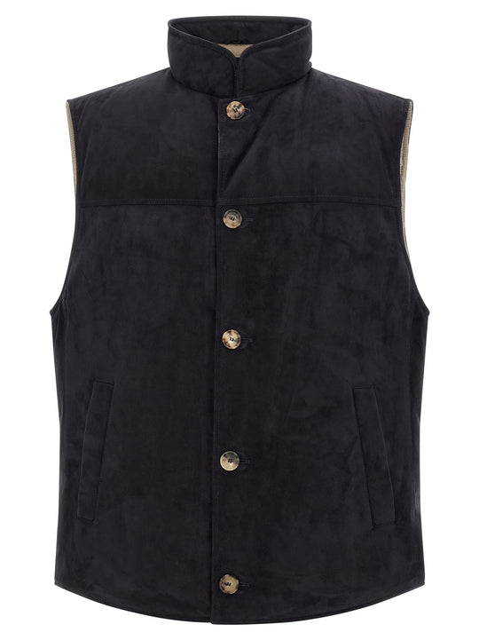 Suede Vest Gilet Blue