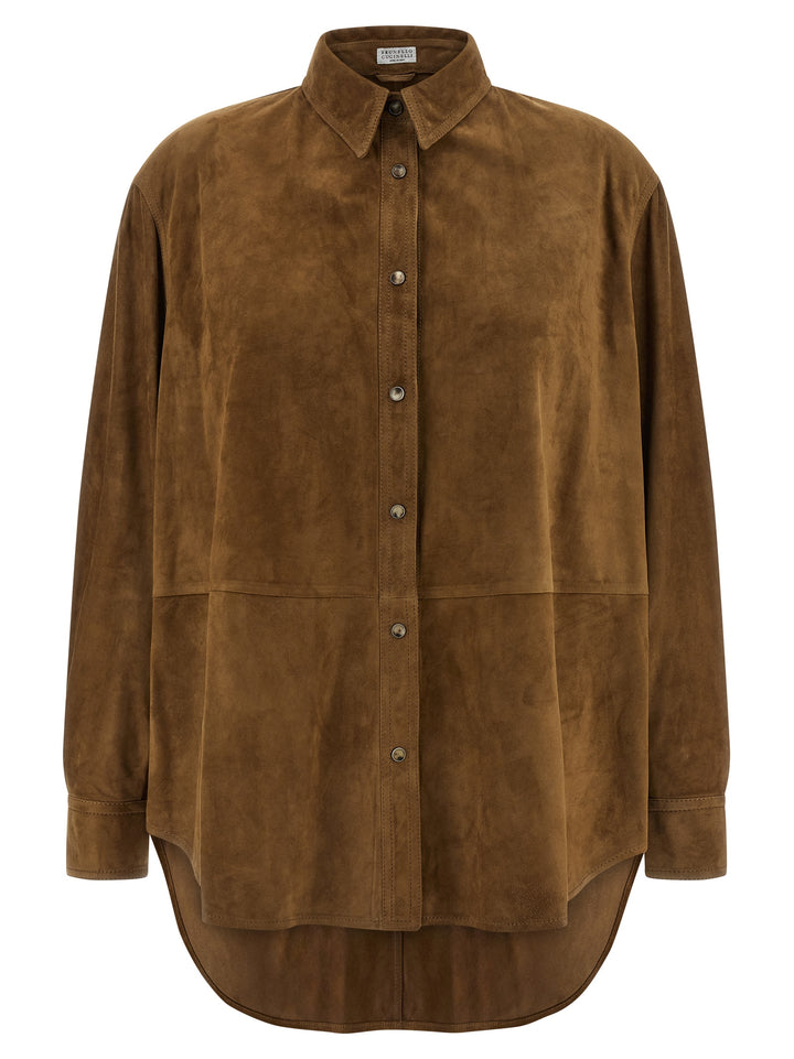 Brunello Cucinelli Suede Shirt Shirt and Blouse - Brown | e8a5a167b51339aa19bf45d45d2f57ab1fd41bda