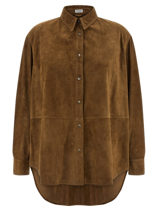 Suede Shirt Shirt And Blouse Brown