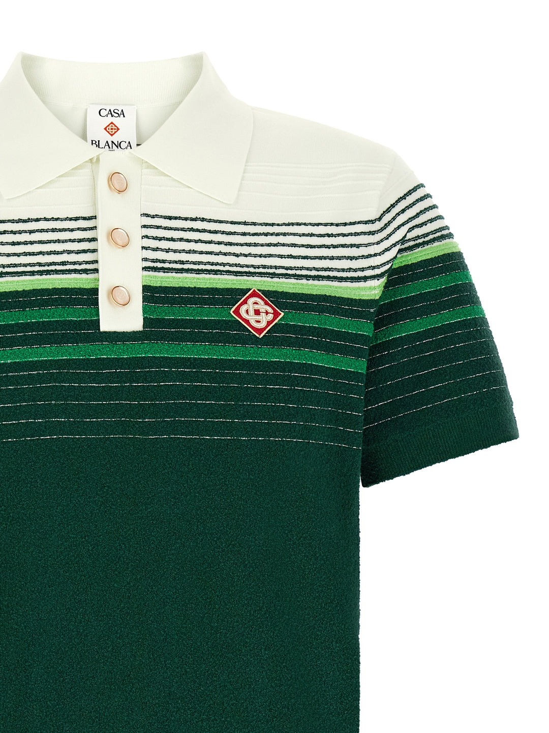 Casablanca Bouclé Stripes Polo - Green | 3f913363d549e69f4b3ed6fcebe6d40cbc045324