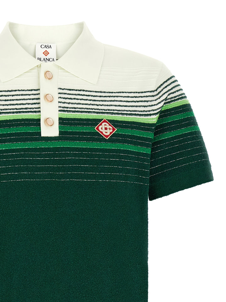 Casablanca Bouclé Stripes Polo - Green | 3f913363d549e69f4b3ed6fcebe6d40cbc045324
