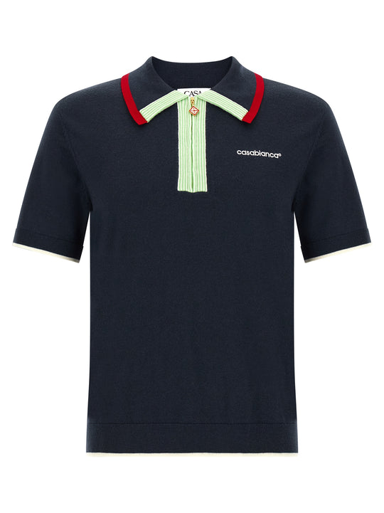 Knit Shirt With Zip Polo Blue