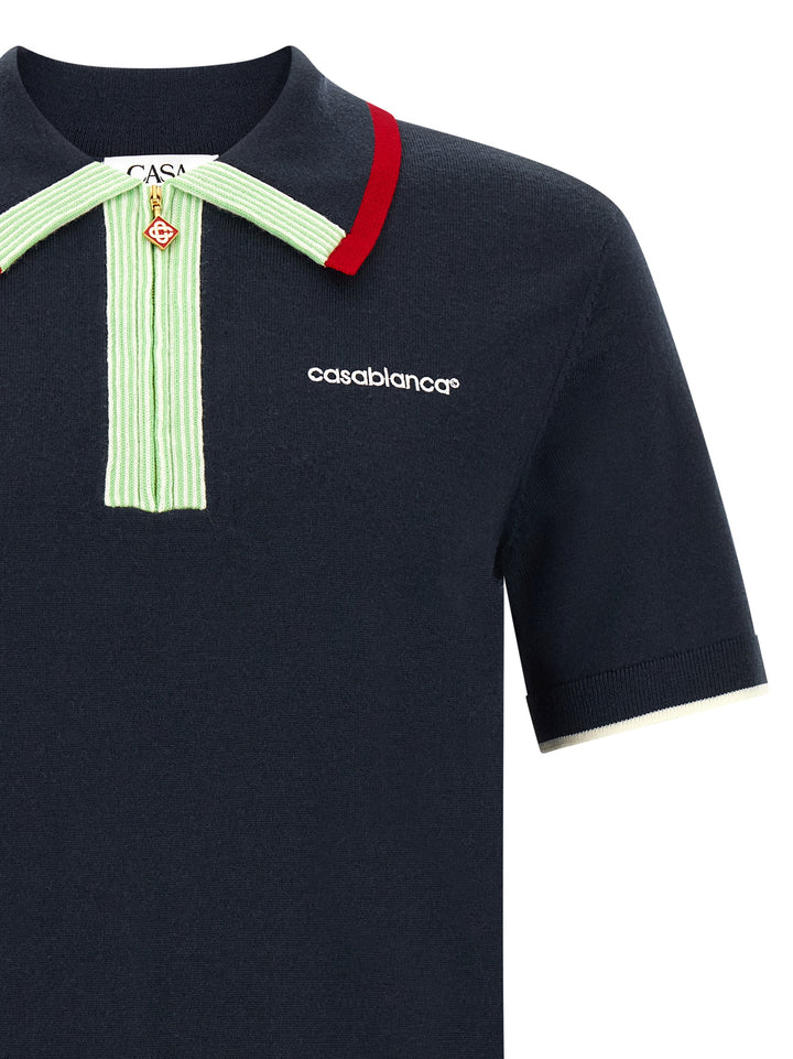 Casablanca Knit  Shirt With Zip Polo - Blue | a3413ae13aa67aa27817b54fb3ff8d7f68b988f7