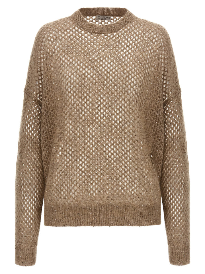 Brunello Cucinelli Rustic Dazzling Net Sweaters and Cardigans - Beige | 6f1558e1510f5169f8cc5173dbfd9aad9fdfdf79