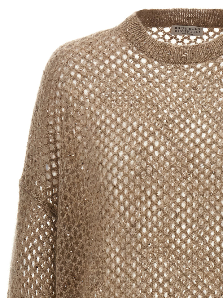 Brunello Cucinelli Rustic Dazzling Net Sweaters and Cardigans - Beige | 40be061568ac5beadf980e5c7bf1ebd047603947