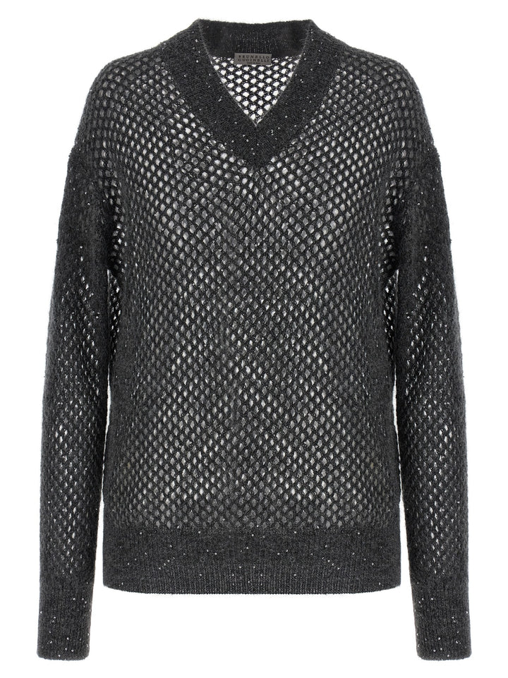 Brunello Cucinelli Rustic Dazzling Net Sweaters and Cardigans - Gray | e39086ed31dfaae2ae228aaf1d8fd5a045a80a41