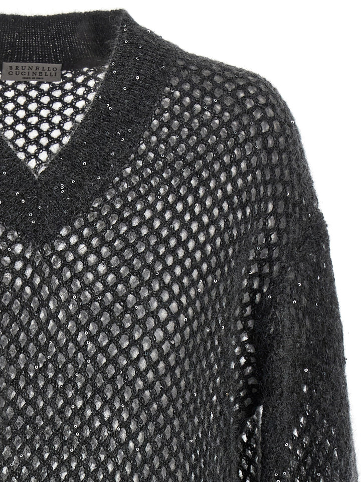 Brunello Cucinelli Rustic Dazzling Net Sweaters and Cardigans - Gray | 119b95d10489a8364f3edd871a6810da2d269859
