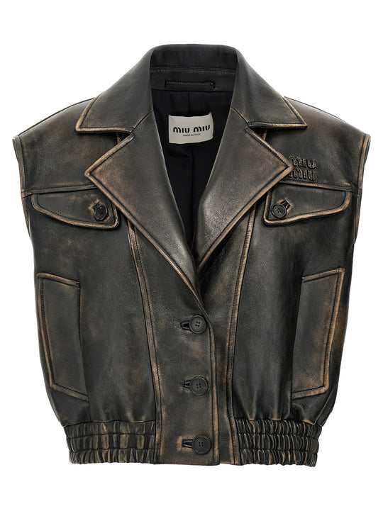 Logo Nappa Vest Gilet Brown