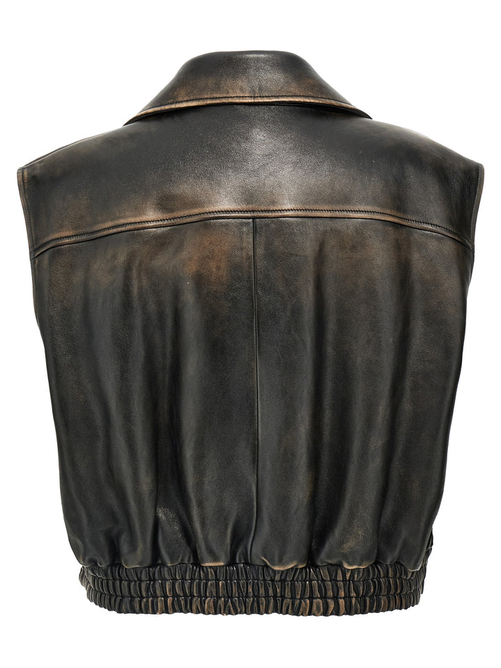 Miu Miu Logo Nappa Vest Gilet - Brown | eec928be1e36952709d9c1074d0bb9a598b8600a
