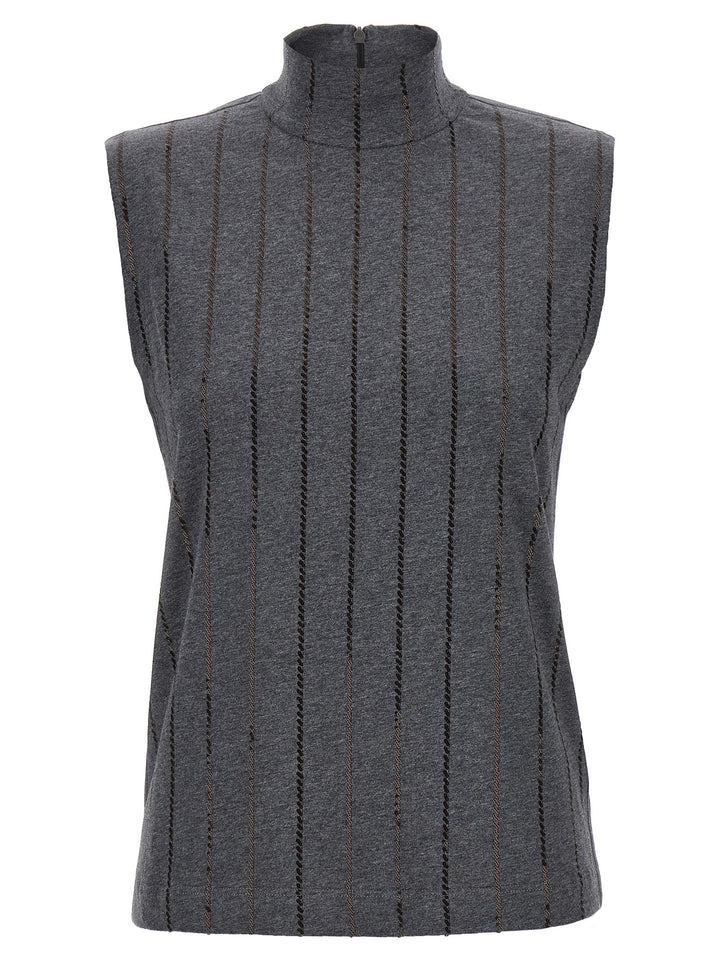 Brunello Cucinelli Micro Sequin Top Tops - Gray | 56e2457a26565eda57602e403f4ced1b0740a8a9
