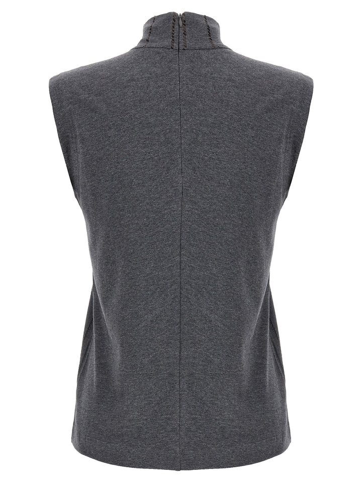 Brunello Cucinelli Micro Sequin Top Tops - Gray | 25bab65a8fc24b2480ace1525cd2f44619ee8ba0